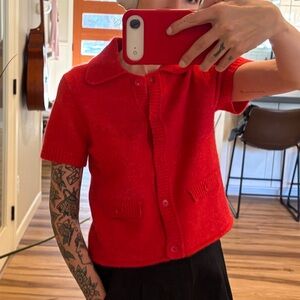 H&M Red Short Sleeve Cardigan